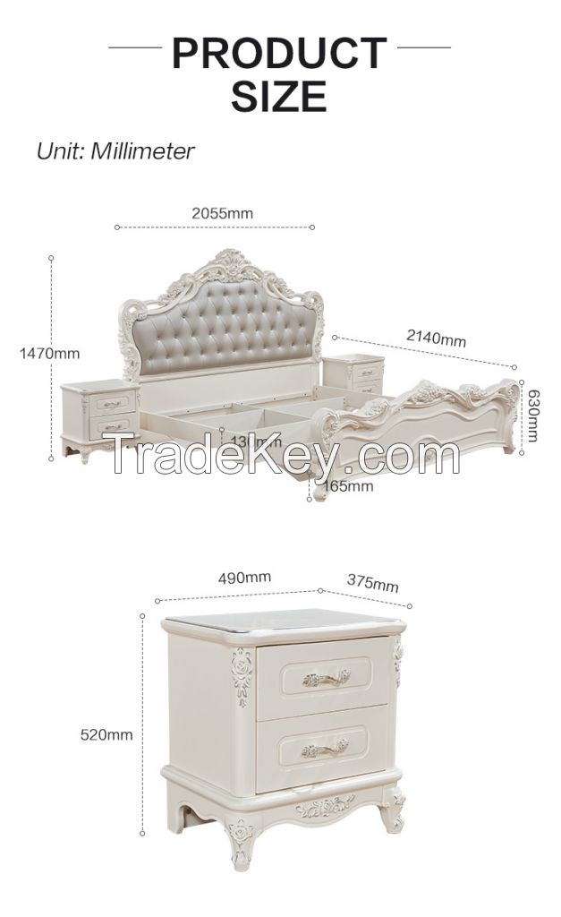 Quanu 121513 Best Luxury Royal Carved European Style Carving Leather Bed French Style Furniture