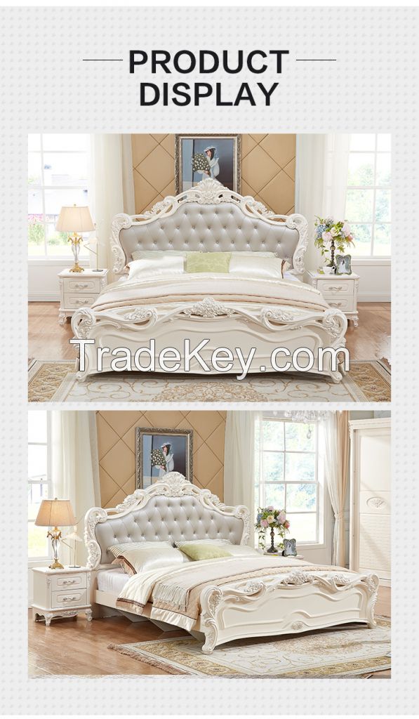 Quanu 121513 Best Luxury Royal Carved European Style Carving Leather Bed French Style Furniture