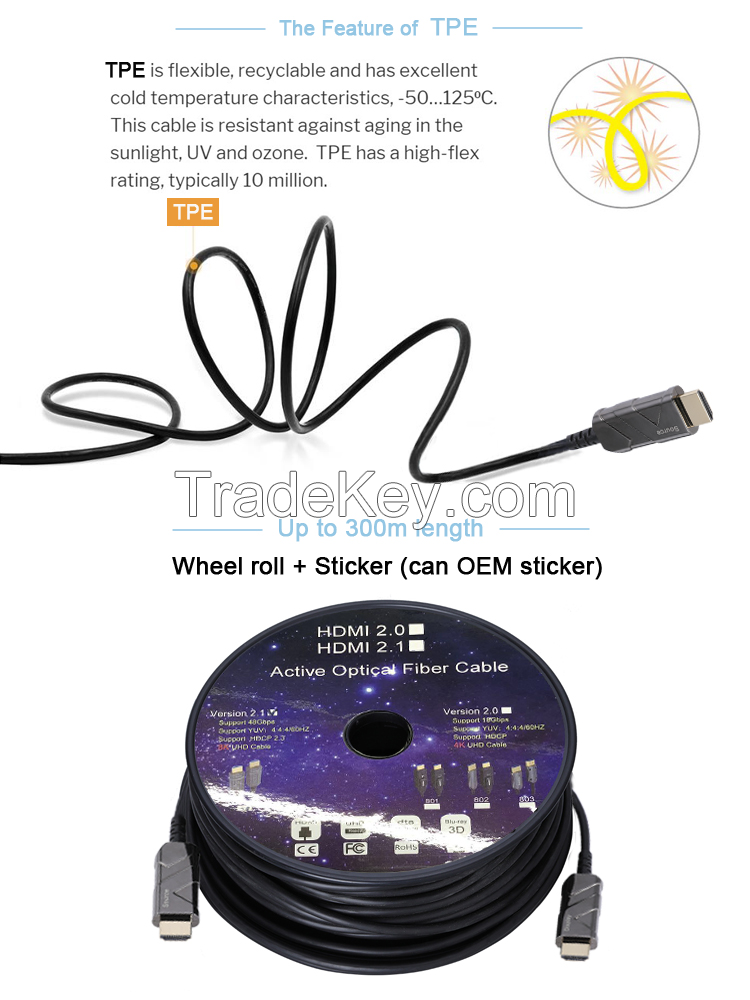 Fiber Optic HDMI Cable Ultra Strong High Speed 8K 4K 48Gbps 100m AOC Active Optical HDMI Fiber Cable