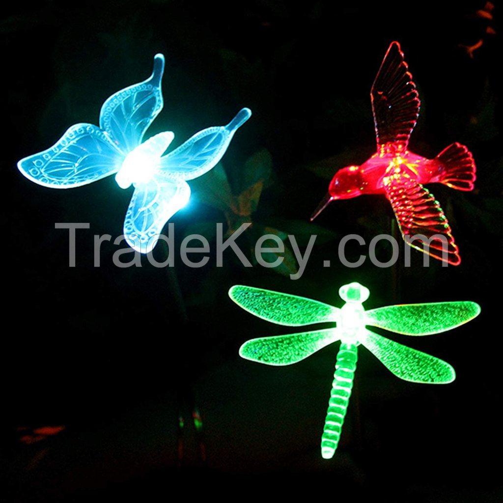 Solar Clear Butterfly Dragonfly Hummingbird Stakes Set