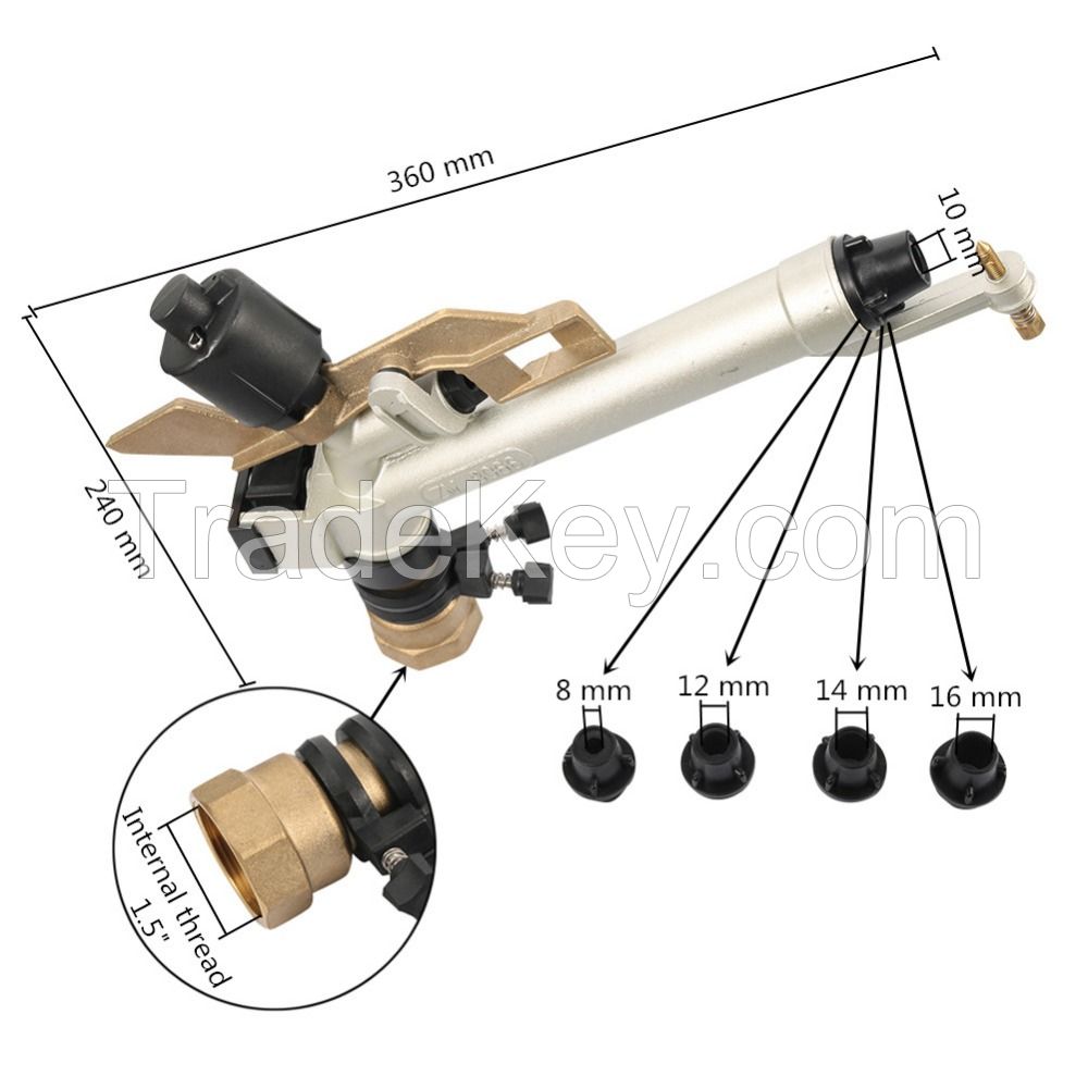 Metal 1.5&quot; Internal Thread Long Watering Distance Sprinkler Rain Gun Garden Greenhouse Park Agriculture Farm Irrigation Nozzles