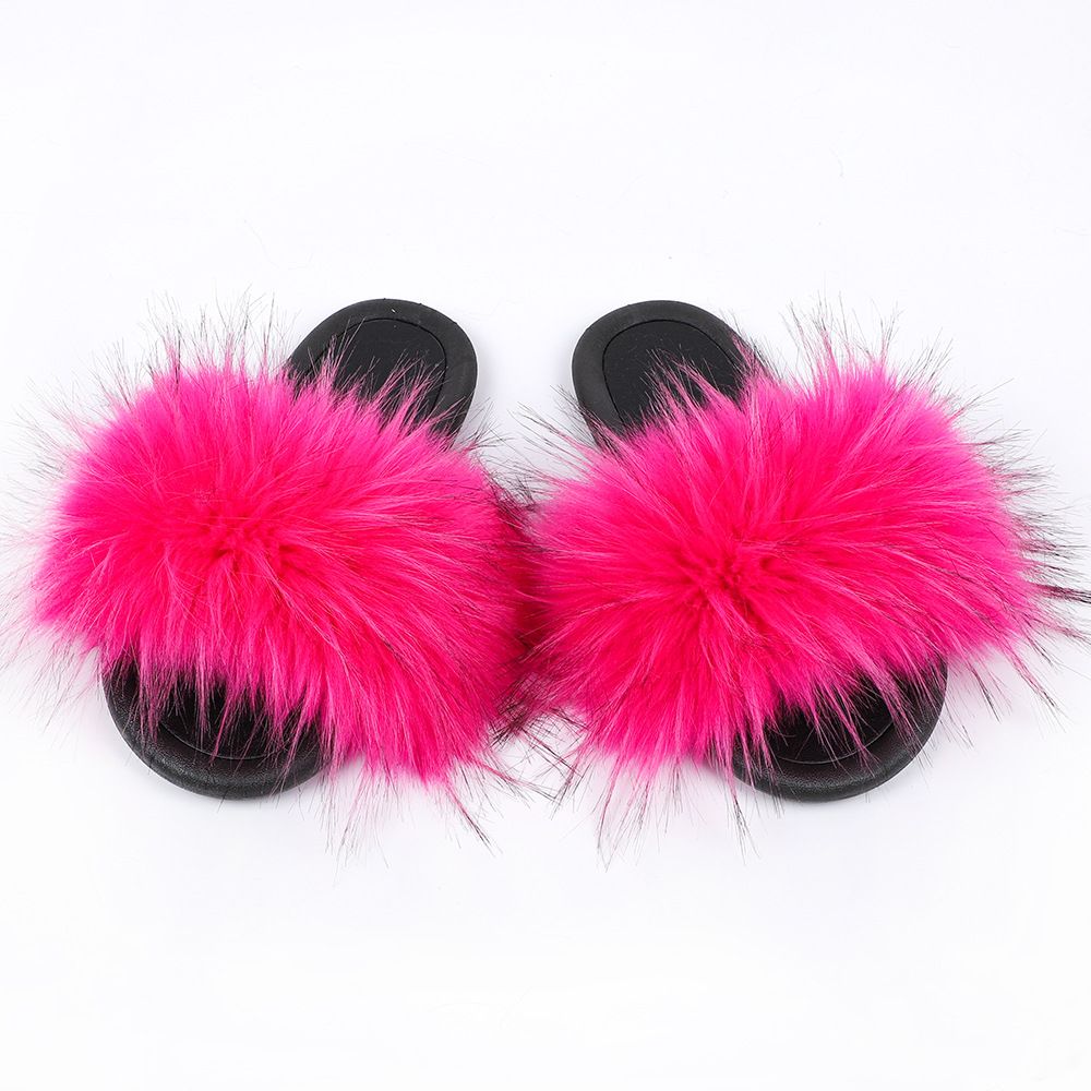 Fashion Faux Fox Fur Slippers for Lady