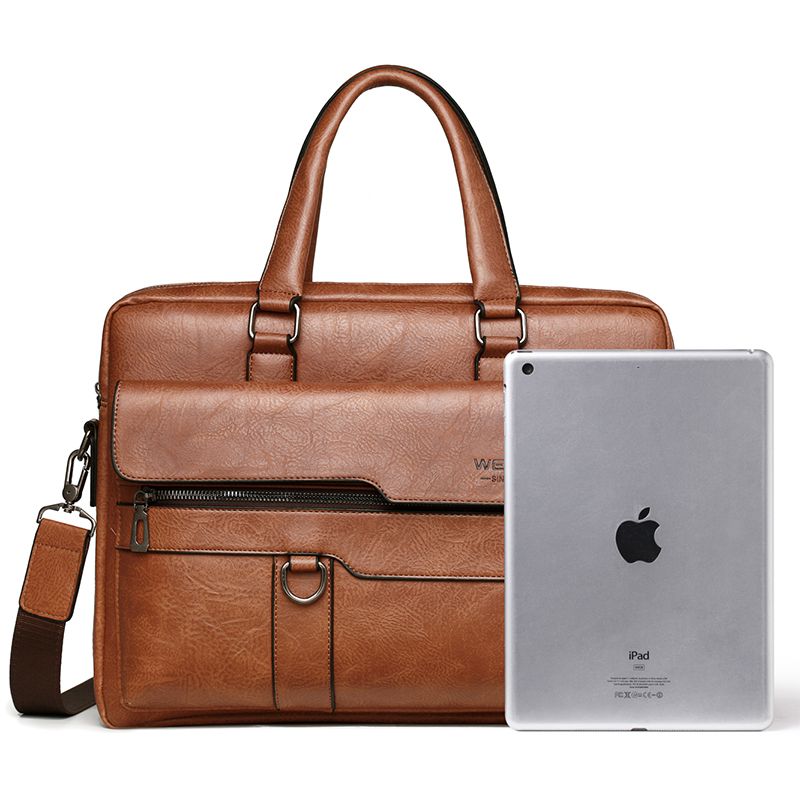 Custom logo PU Leather Mens Laptop Briefcase Bag for Men