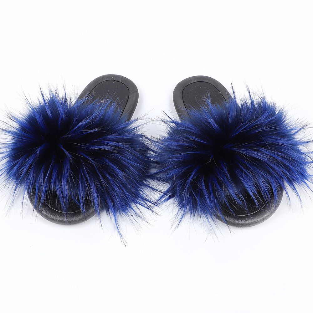 Fashion Faux Fox Fur Slippers for Lady