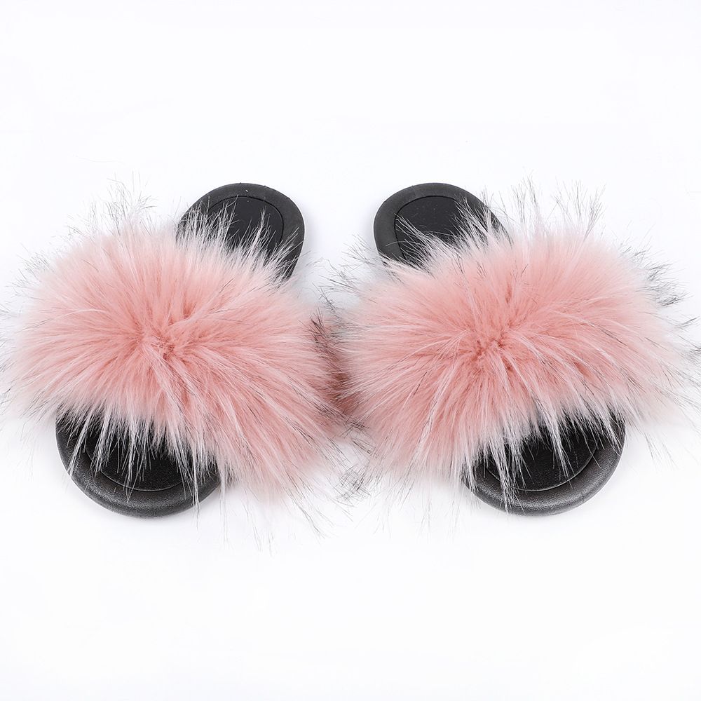 Fashion Faux Fox Fur Slippers for Lady