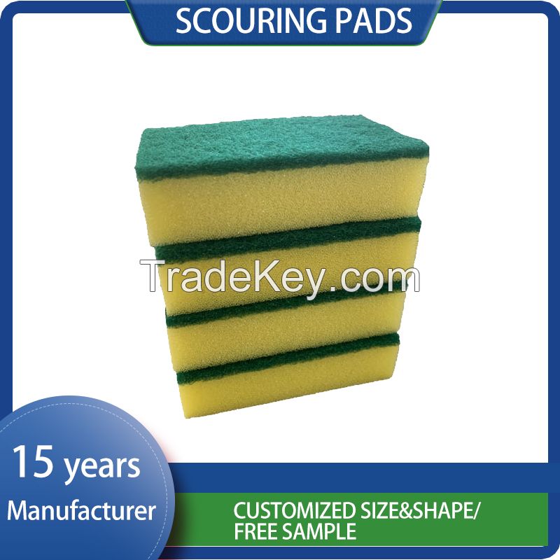 Yellow Green Sponge Pad Powerful Kitchen Cleaning Polyurethane for Kitchen Cleaning Use Polyester+polyurethane Sponge PU Foam