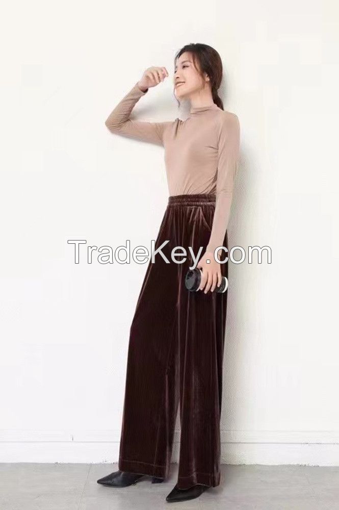 Women Stretchable Velvet Wide Leg Pants  Pure Korean Style Loose Leisu