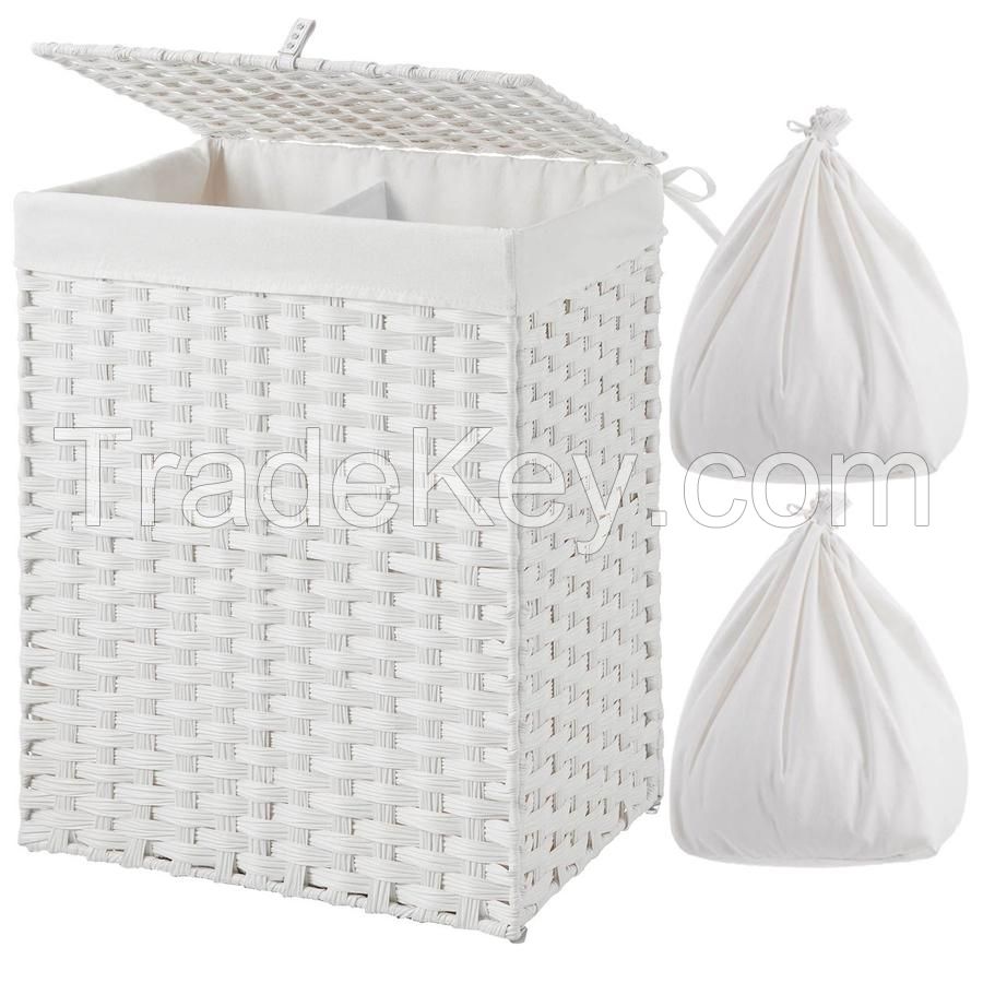 Handwoven Synthetic Rattan Laundry Basket with Liner