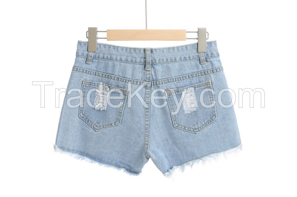 Wholesale women Ripped Denim Short Jeans Vintage Wash Distressed Denim Mom Shorts