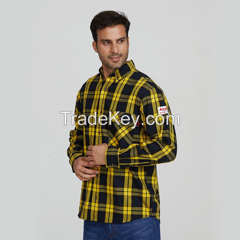 Wholesale Mens Flame Resistant Plaid shirt Breathable 100% Cotton Work Shirts