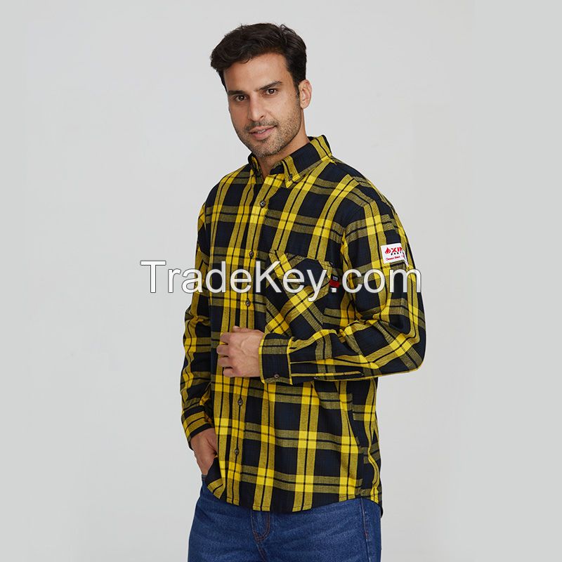 Wholesale Mens Flame Resistant Plaid shirt Breathable 100% Cotton Work Shirts