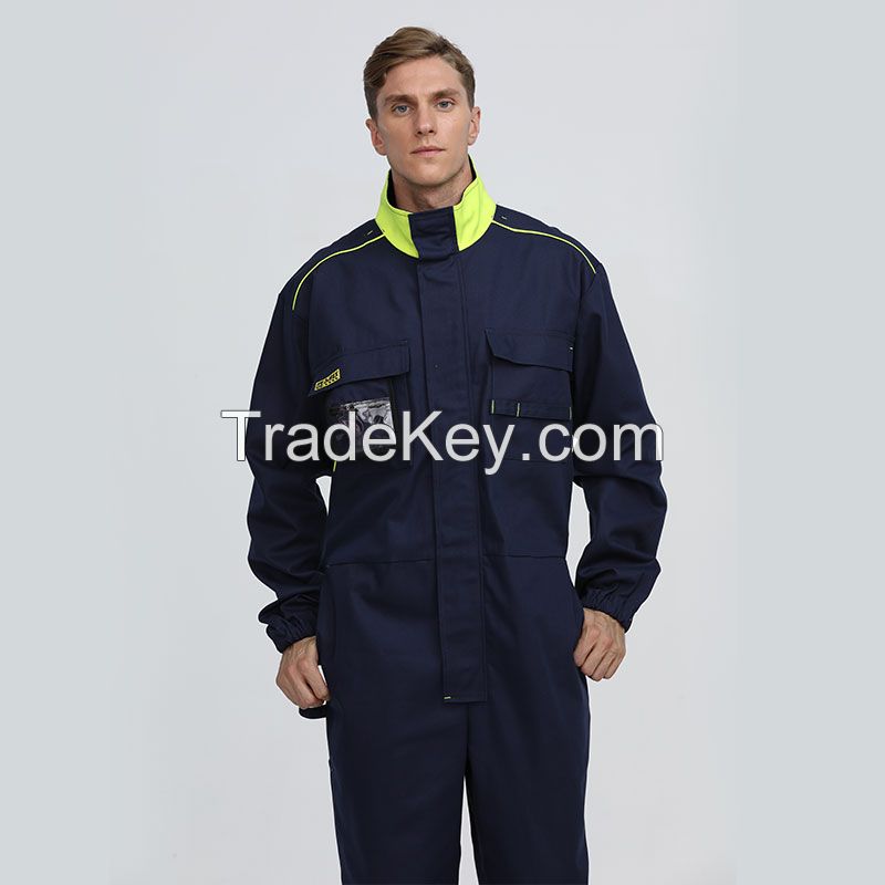 Wholesale Mens 100% Cotton Blue Working Frc Flame Retardant Mining Fireproof Industrial Workwear Coverall