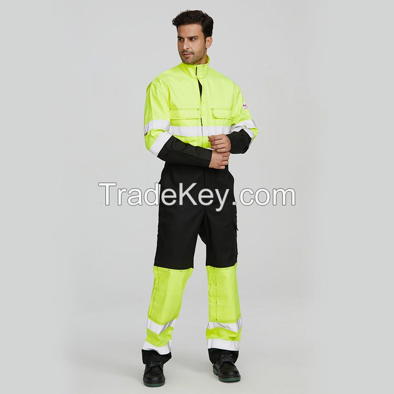 Wholesale mens hi vis workwear flame retardant reflective industrial mining fireproof working coverall