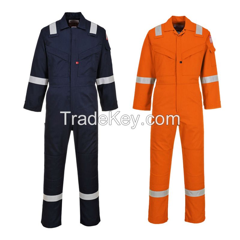 mens navy workwear 2 chest pocket fire retardent mechanics material frc oil field coverall with reflective