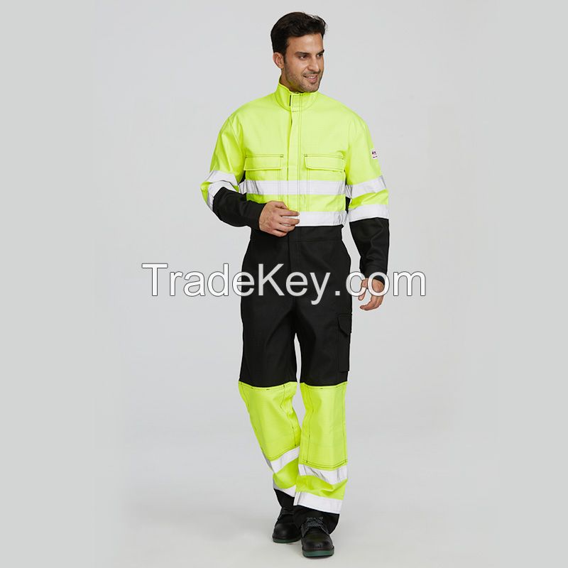 Wholesale mens hi vis workwear flame retardant reflective industrial mining fireproof working coverall