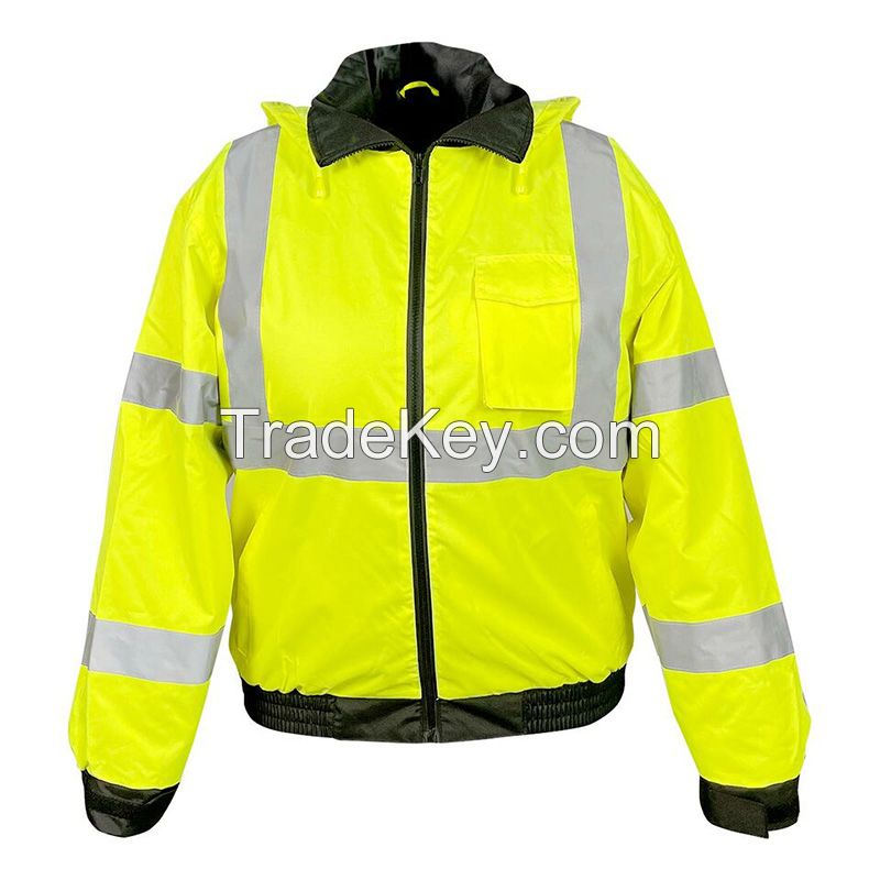 Custom Oem Mens High Visibility Safety Mining Industrial Long Work Wear Jacket With Reflective Tape