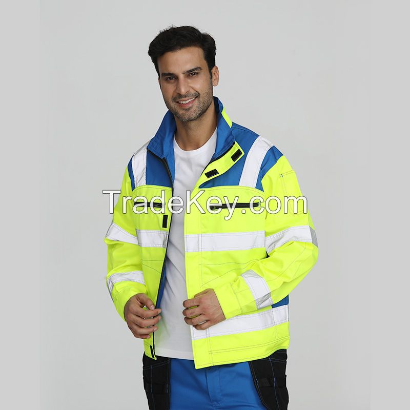 Reflective Safety Blue Construction Jacket With Zipper