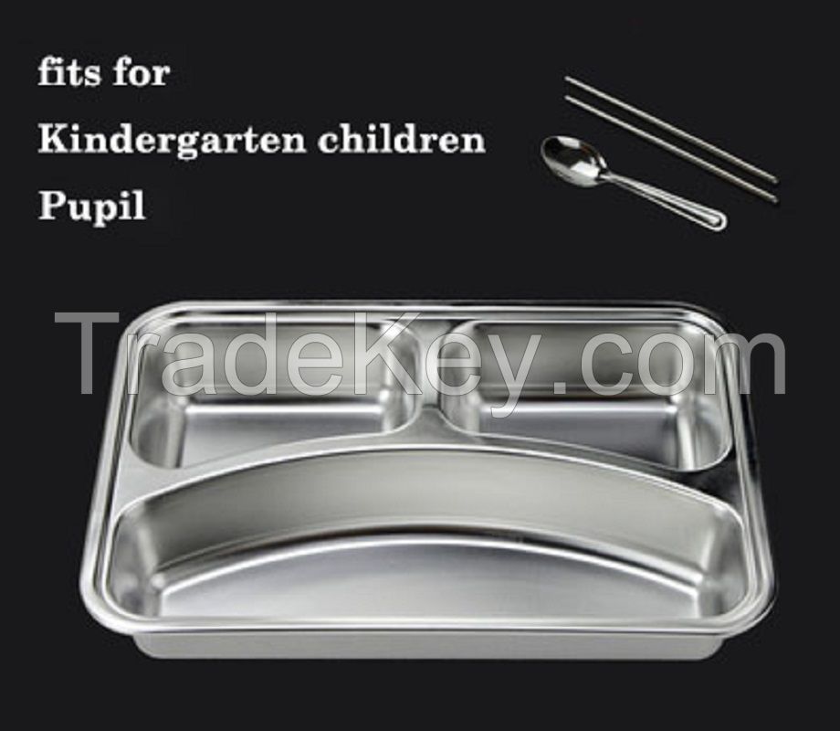 Stainless Steel Divided Dinner Tray Lunch Container Food Plate for School Canteen