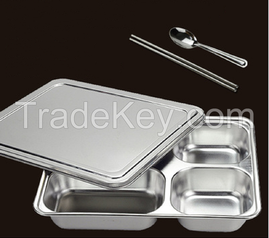 Compartment Plate 4 In 1 Stainless Steel Square Dinner Plate