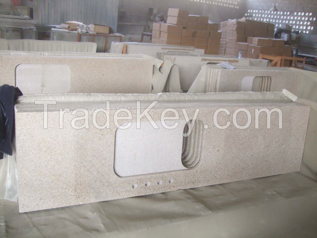  Prefab white vanity island stone granite kitchen counter top Sunset gold granite countertop