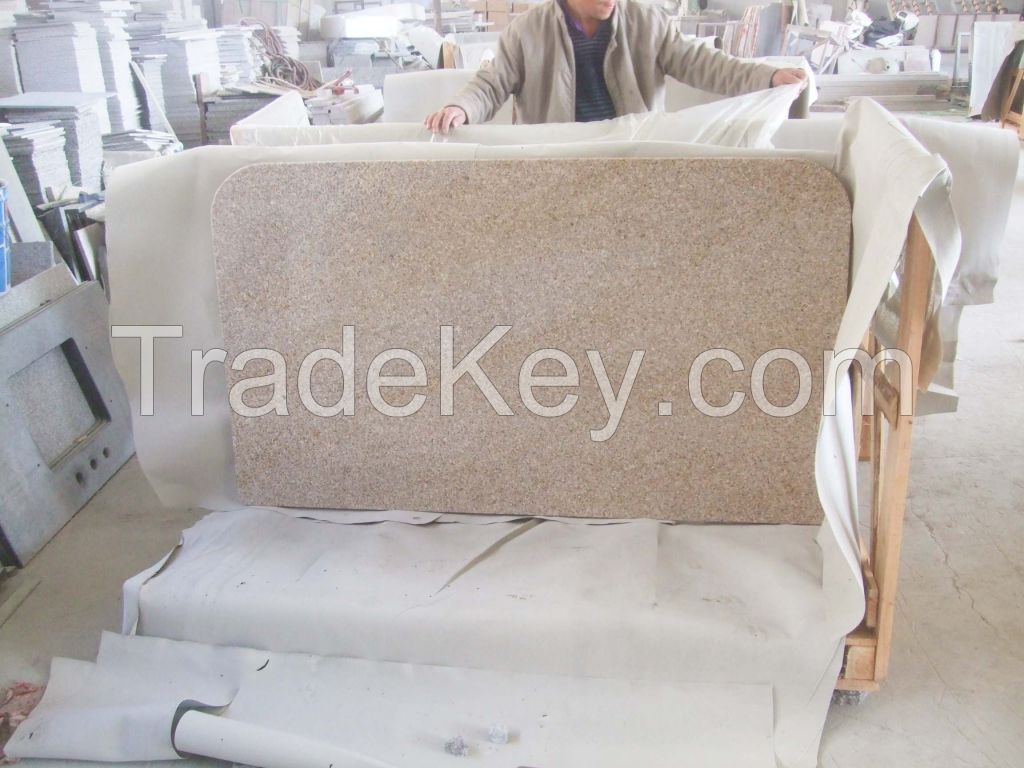  Prefab white vanity island stone granite kitchen counter top Sunset gold granite countertop