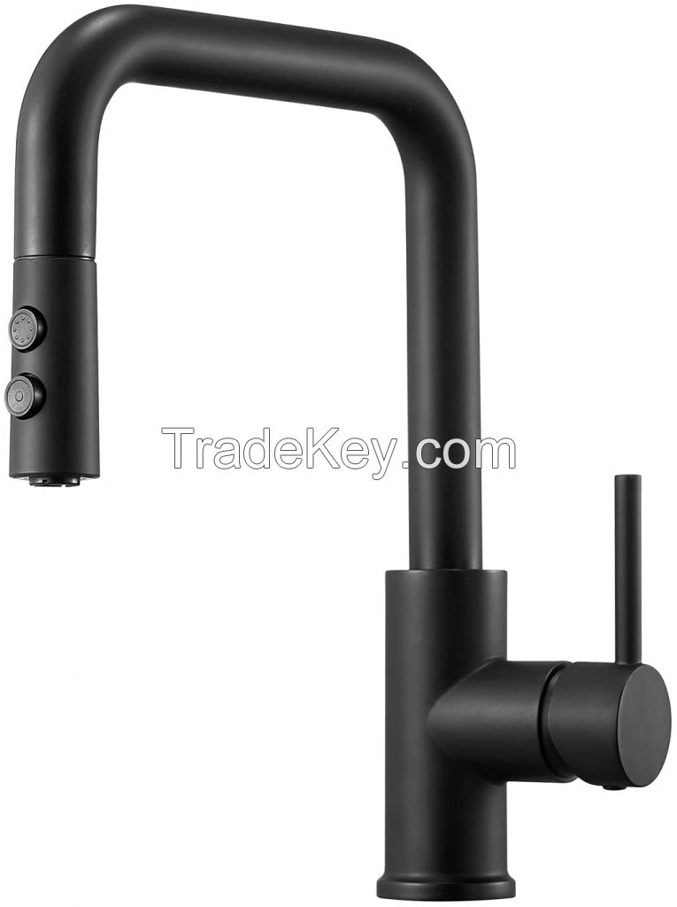 Kinglions Kitchen Taps with Pull Out Spray Matte Black Kitchen Mixer Tap with Pull Down 360 Swivel Spray Stream Kitchen Faucet