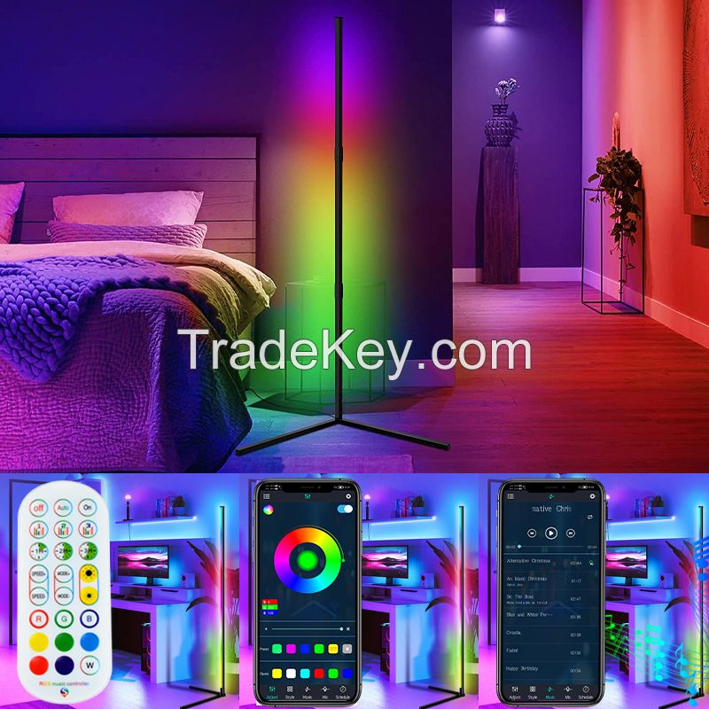 Creative Modern Color Changing Smart Wireless Wifi App Control Music RGB Wall Corner Led Floor Lamp for Bedroom