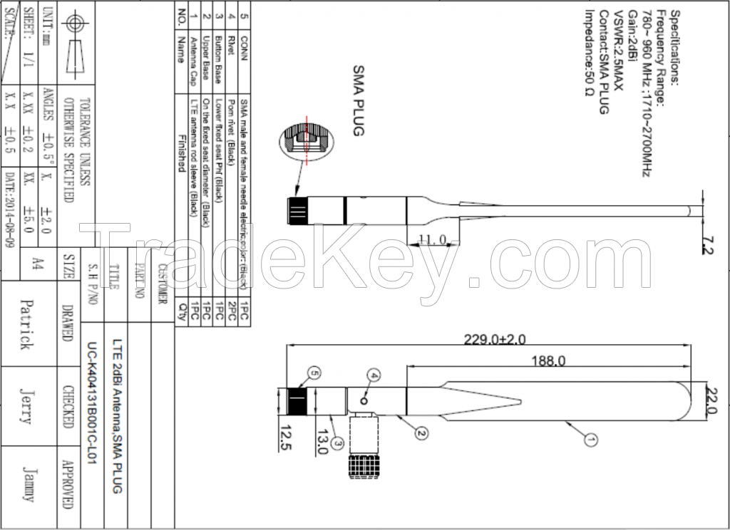 UC 2dBi Antenna , SMA PLUG