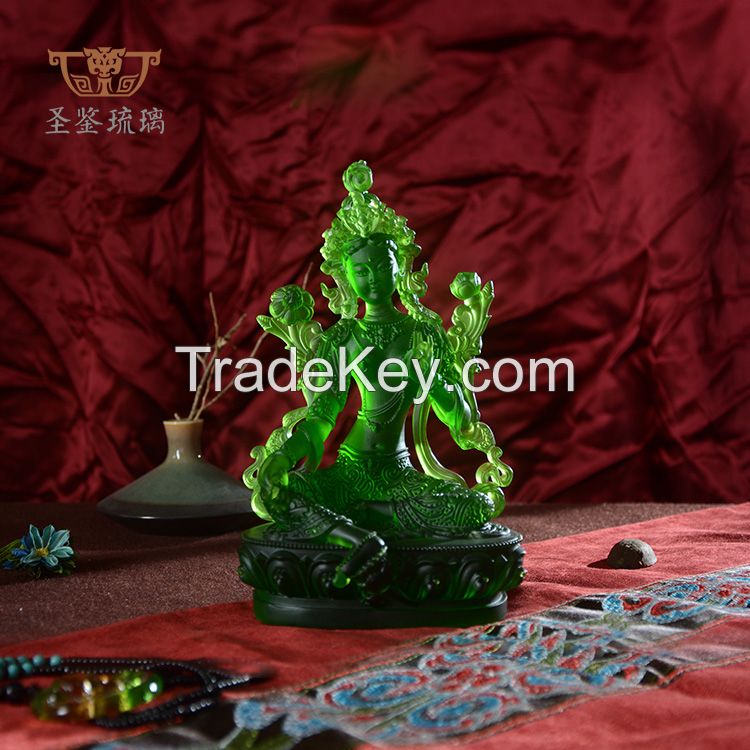 Liuli Medicine Green Tara Buddha Kwan-yin Bodhisattva Size padmasambhava H12cm