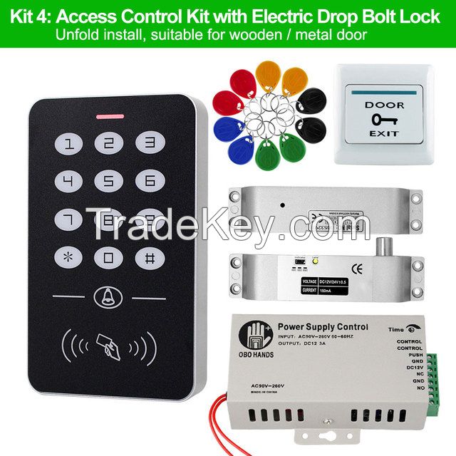 OBO Hands Door Access Control System Kit RFID Keypad + Power Supply + Electric 180KG Magnetic Lock Strike Door Locks for Home