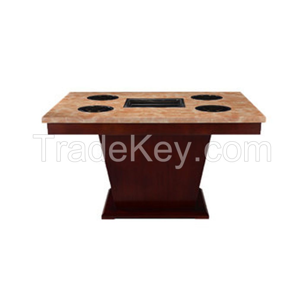 Commercial Wooden Desktop Hot Pot Grill Dining Table Restaurant Shabu Shabu Dining Table