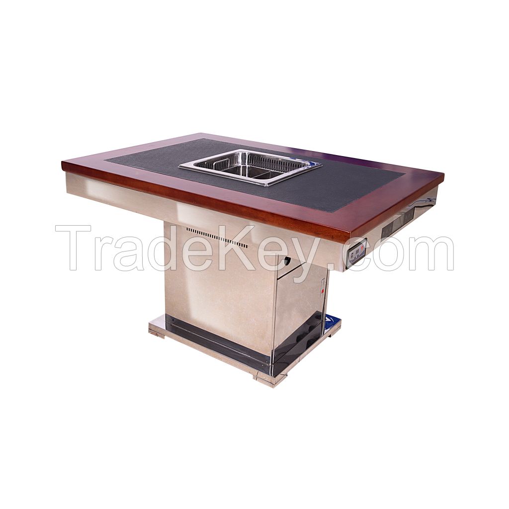 Restaurant Smokeless Hot Pot Table and BBQ Grill Marble Table With Grill