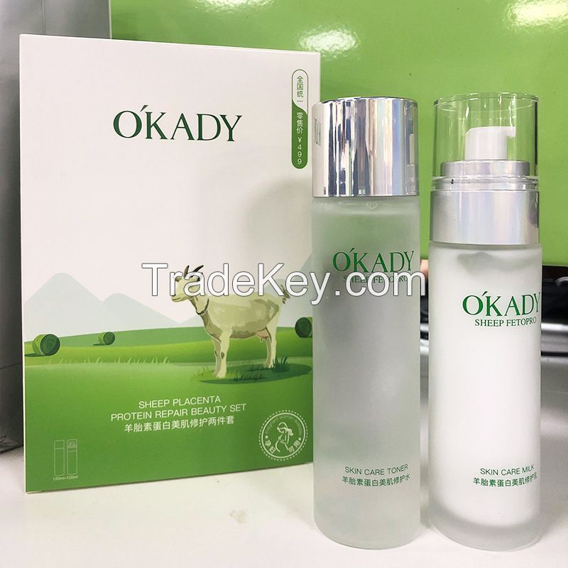 OKADY Toner 120ml And Emulsion 105ml Set Sheep Placenta Extract Protein Skin Repair Two Sets