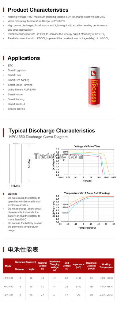 HPC1550 (Hybird Pulse Capacitor) 4.0V Lthium-ion Battery