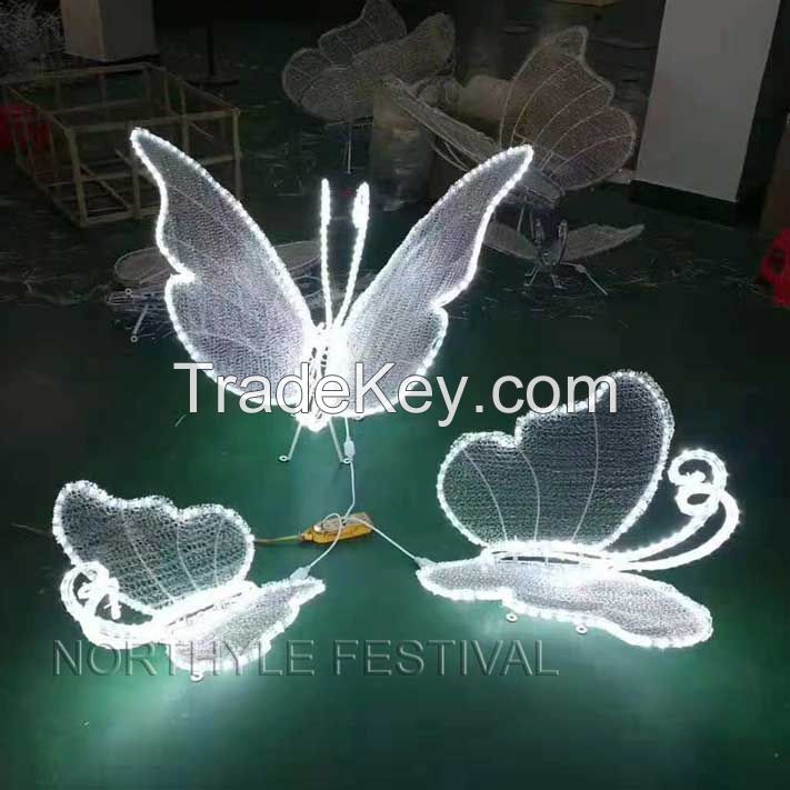 Led butterfly Sculpture Rope Light 3d Street Led Motif Light Train Rope wedding Decoration Outdoor Transparent Luminous