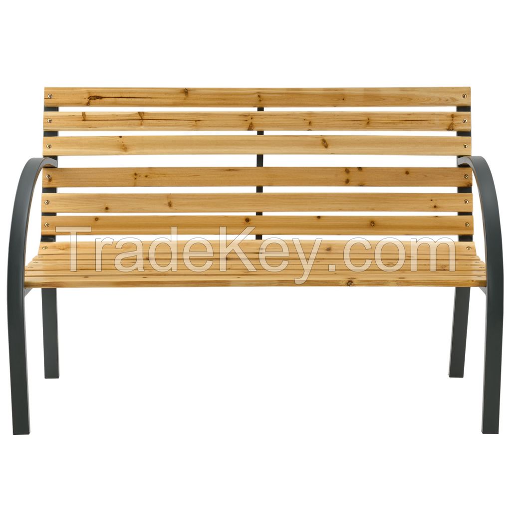 Outdoor steel legs 2 wood seaters 7 Slats Park Bench with Plastic Back