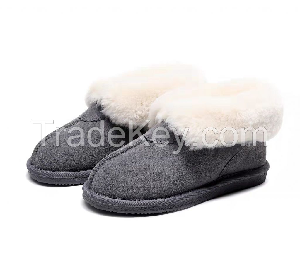 Genuine leather wool home shoes