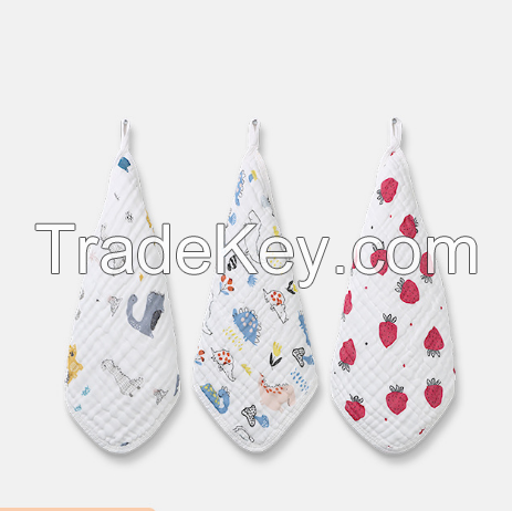  Baby Bibs Triangle Double Cotton Bibs Cartoon Print Saliva Towel Baby Boys Girls Feeding Apron Cotton Bandana Bibs