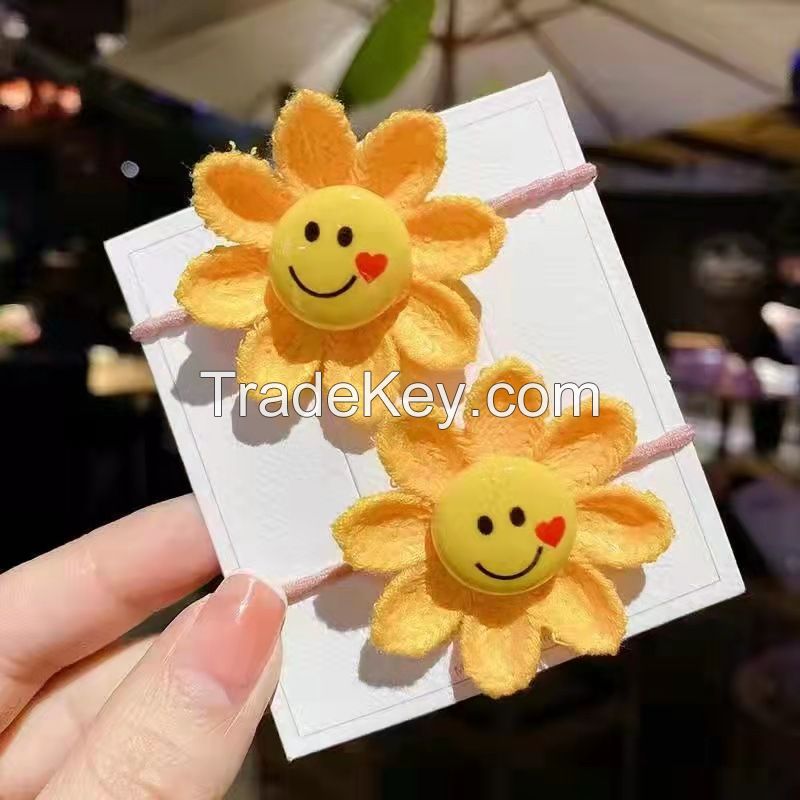 Cute Little Girl Sunflower Rubber Band 2pcs One Set