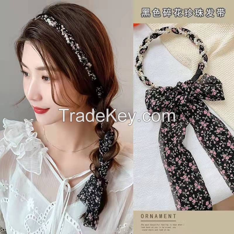 Summer Thin Floral Braided Headband With Bowknot