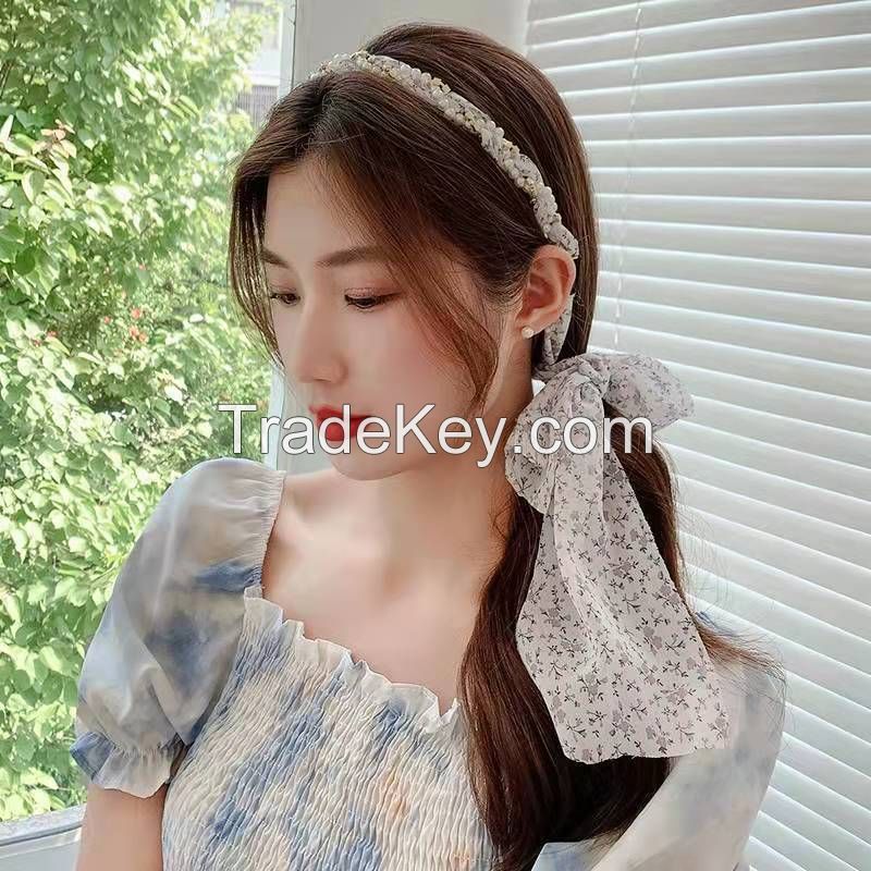 Summer Thin Floral Braided Headband With Bowknot