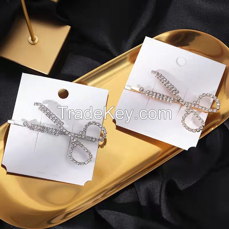 Creative Scissors Shape Artificial Rhinestone Hair Clip