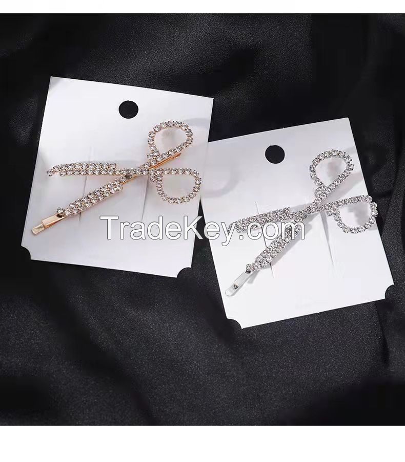 Creative Scissors Shape Artificial Rhinestone Hair Clip