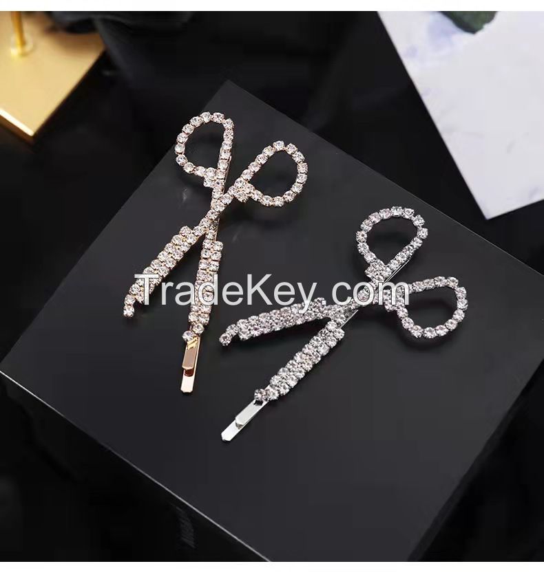 Creative Scissors Shape Artificial Rhinestone Hair Clip