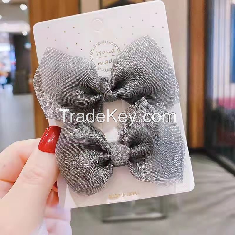 Simple Sweet Style Lace Bowknot Hairpin for Little Girls 2pcs One Pair