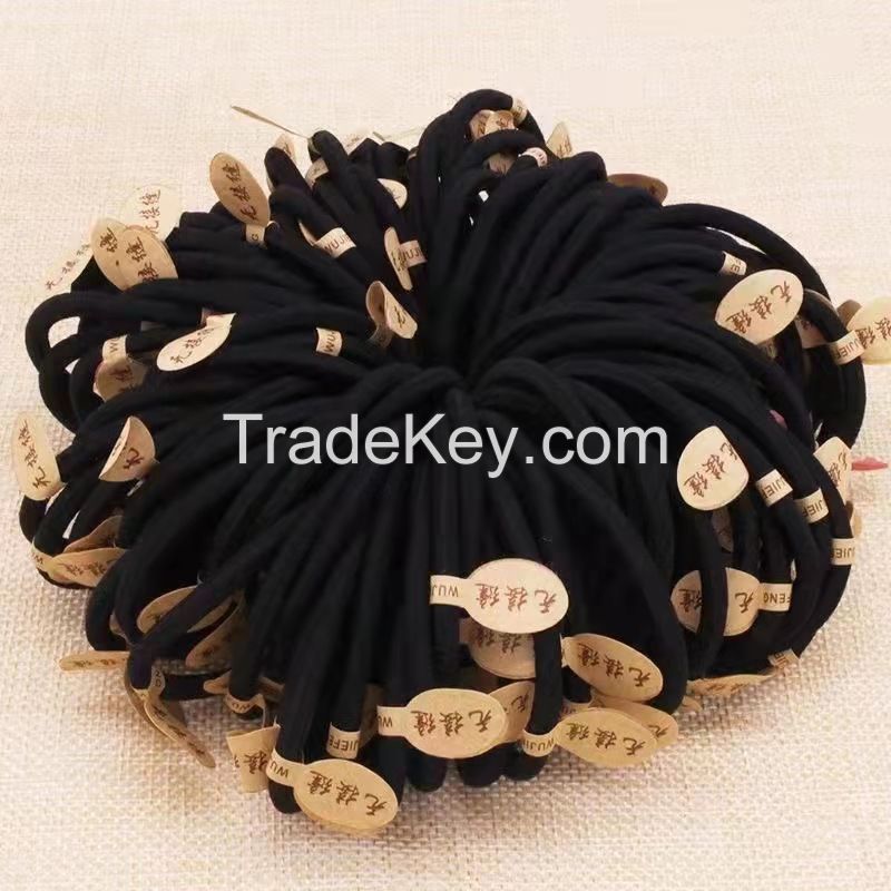 Simple Black High Elasticity Bold Rubber Band Hair Ring 100pcs One Set