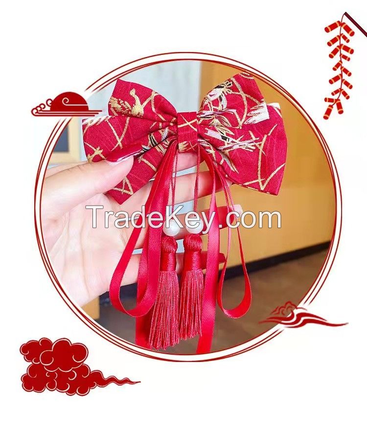 Classic Style Children's Red Hair Clip With Tassel