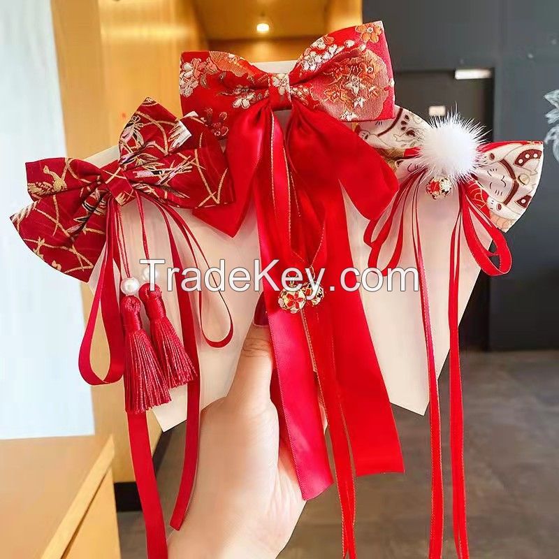 Classic Style Children's Red Hair Clip With Tassel