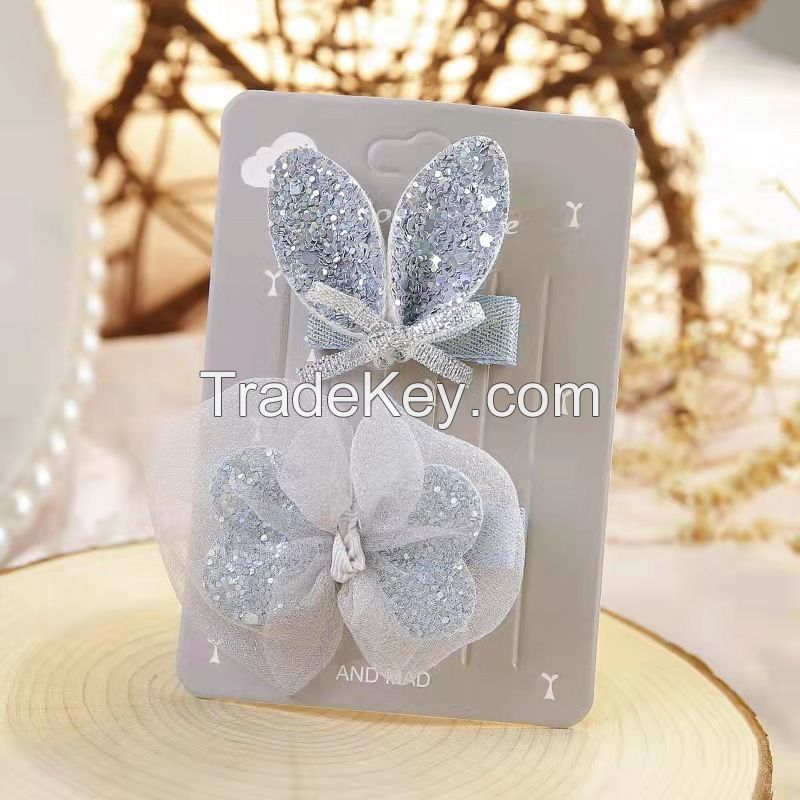 Cute Rabbit Ears Bow Hair Clips 2pcs One Pair