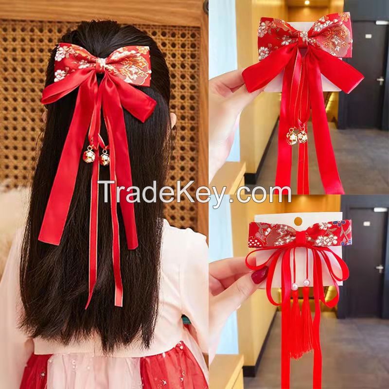 Classic Style Children's Red Hair Clip With Tassel